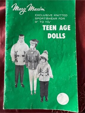 Vintage 1960’s Kids' Teen Age Dolls Knitted Sportswear Pattern: skiing, curling